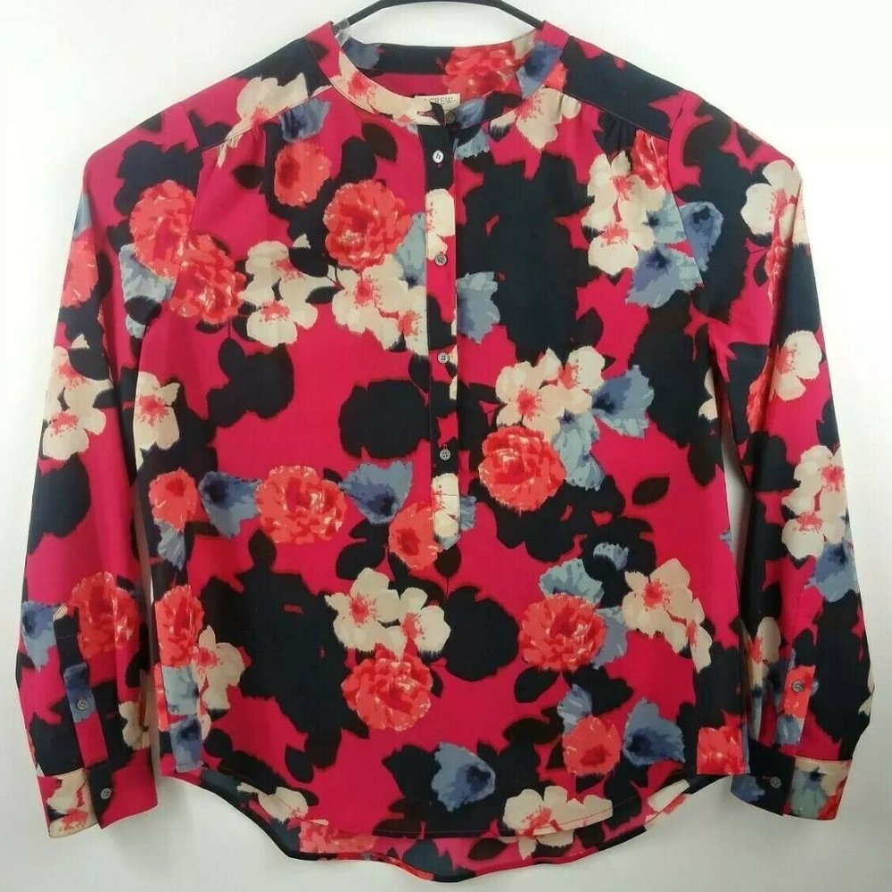 J Crew Women's Small Floral Print Henley Long Top
